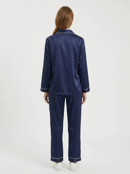 Silk Satin PJ Set – Luxury Nightwear Navy (SJ-02)
