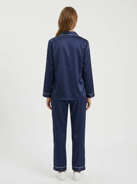 Silk Satin PJ Set – Luxury Nightwear Navy (SJ-02)
