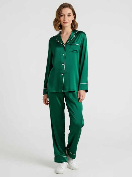 Silk Satin PJ Set – Luxury Nightwear Green (SJ-06)