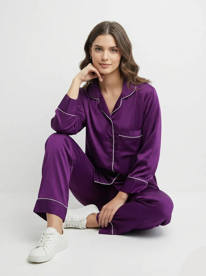 Silk Satin PJ Set – Luxury Nightwear Purple (SJ-03)