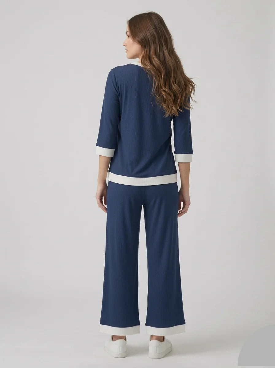 Premium Cotton Jersey PJ Set for Women – Navy