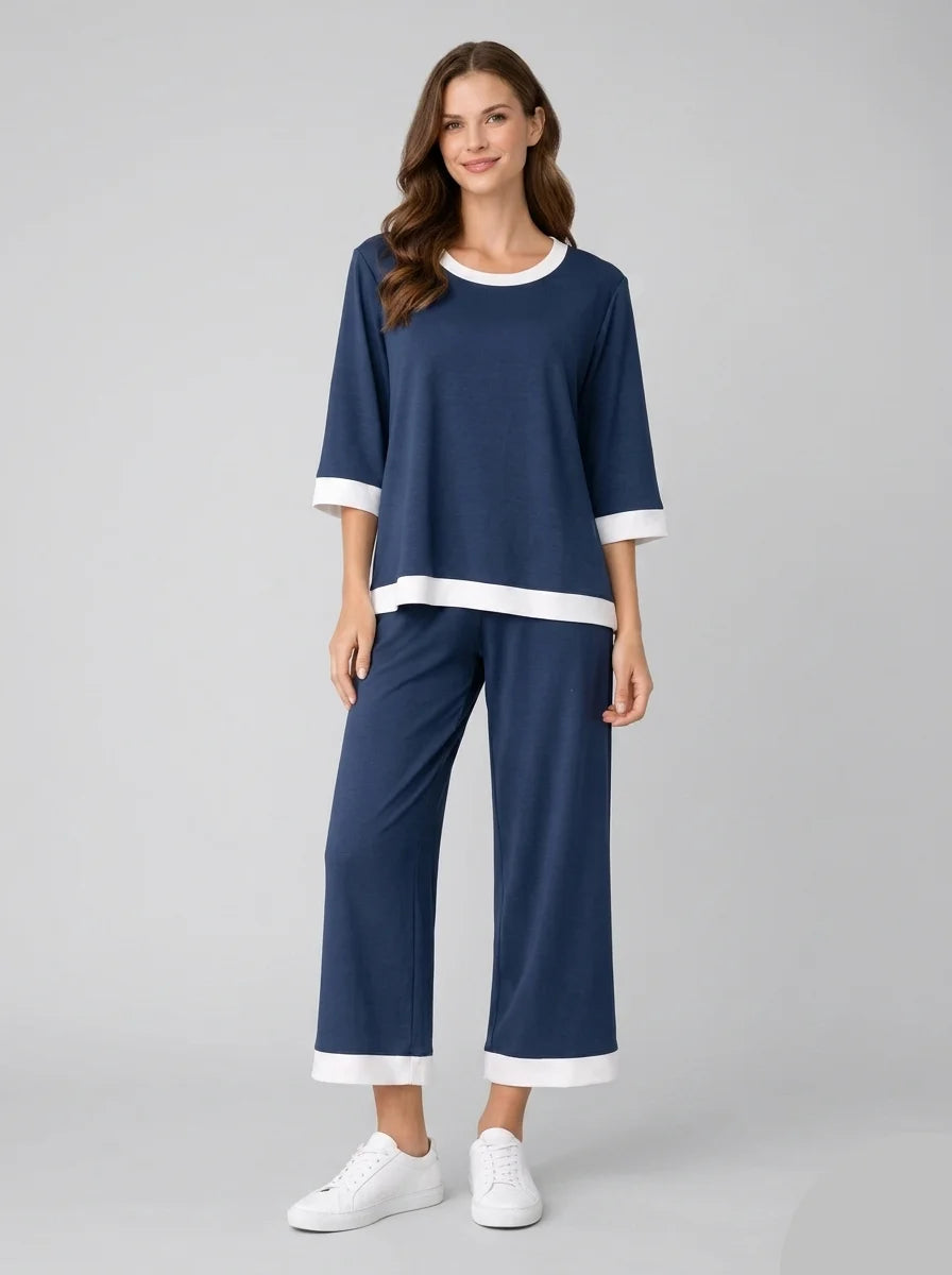 Premium Cotton Jersey PJ Set for Women – Navy