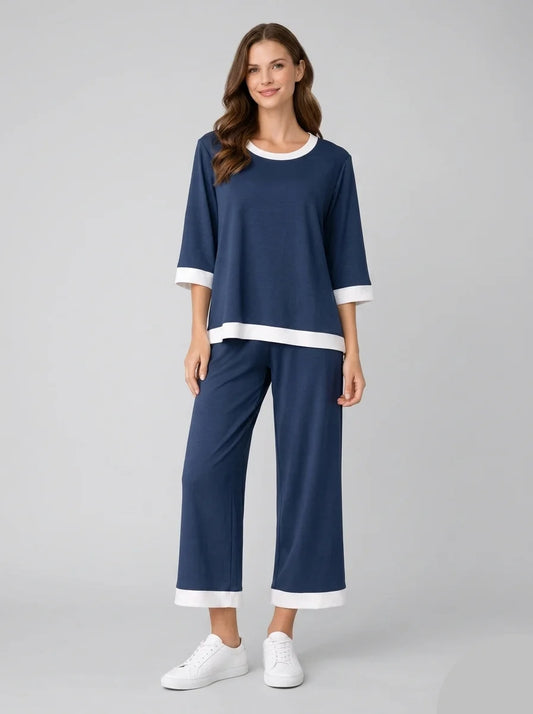 Premium Cotton Jersey PJ Set for Women – Navy