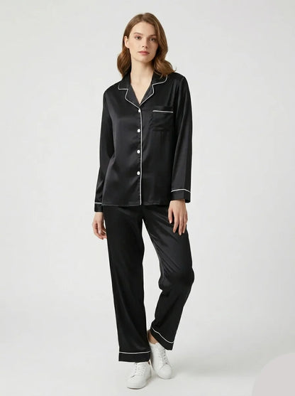 Silk Satin PJ Set – Luxury Nightwear Black (SJ-01)