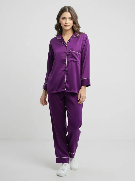 Silk Satin PJ Set – Luxury Nightwear Purple (SJ-03)