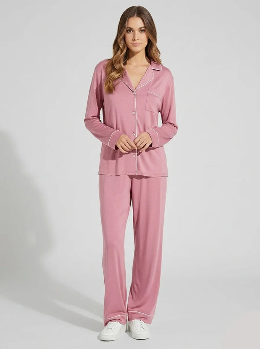 Silk Satin PJ Set – Luxury Nightwear Pink (SJ-04)