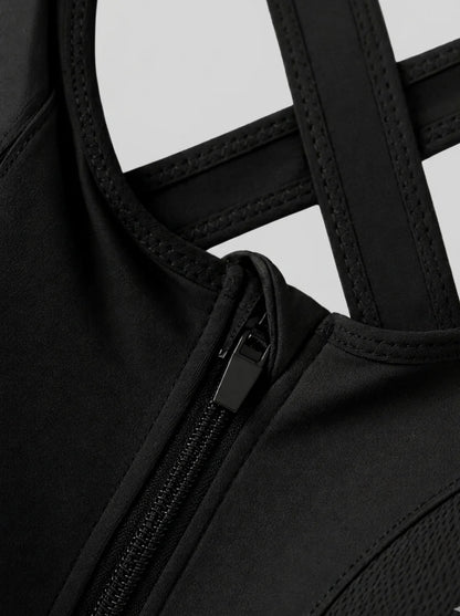 Front Zip High-Support Casual Sports & Gym Bra - Black