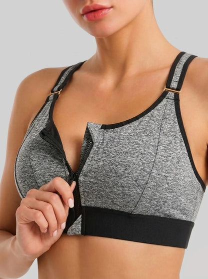 Front Zip High-Support Casual Sports & Gym Bra - Grey