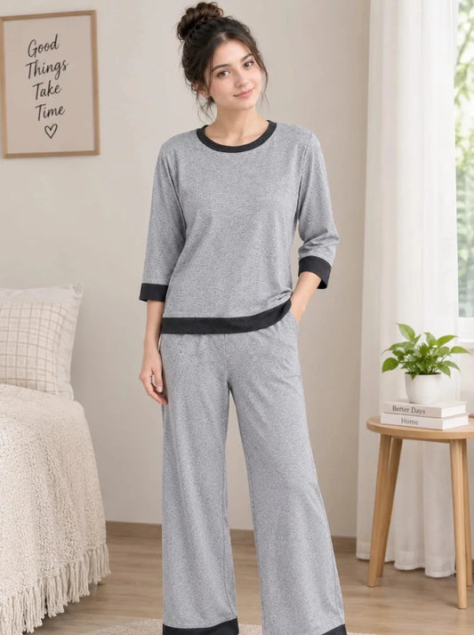 Premium Cotton Jersey PJ Set for Women – Light Grey