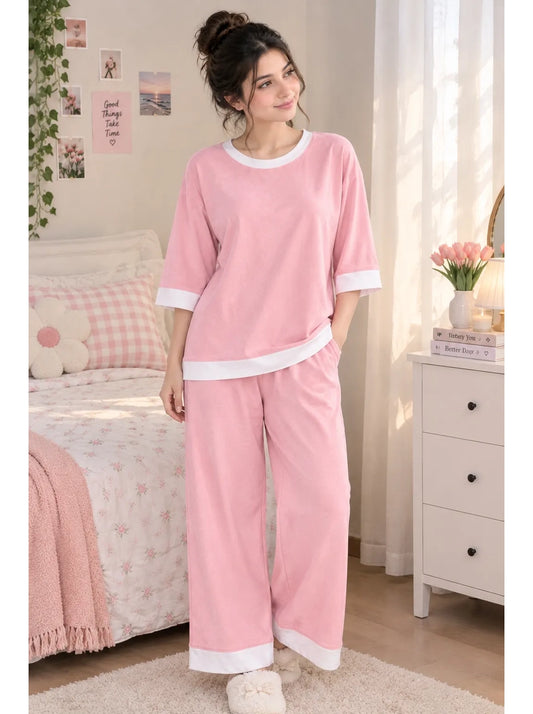 Premium Cotton Jersey PJ Set for Women – Pink