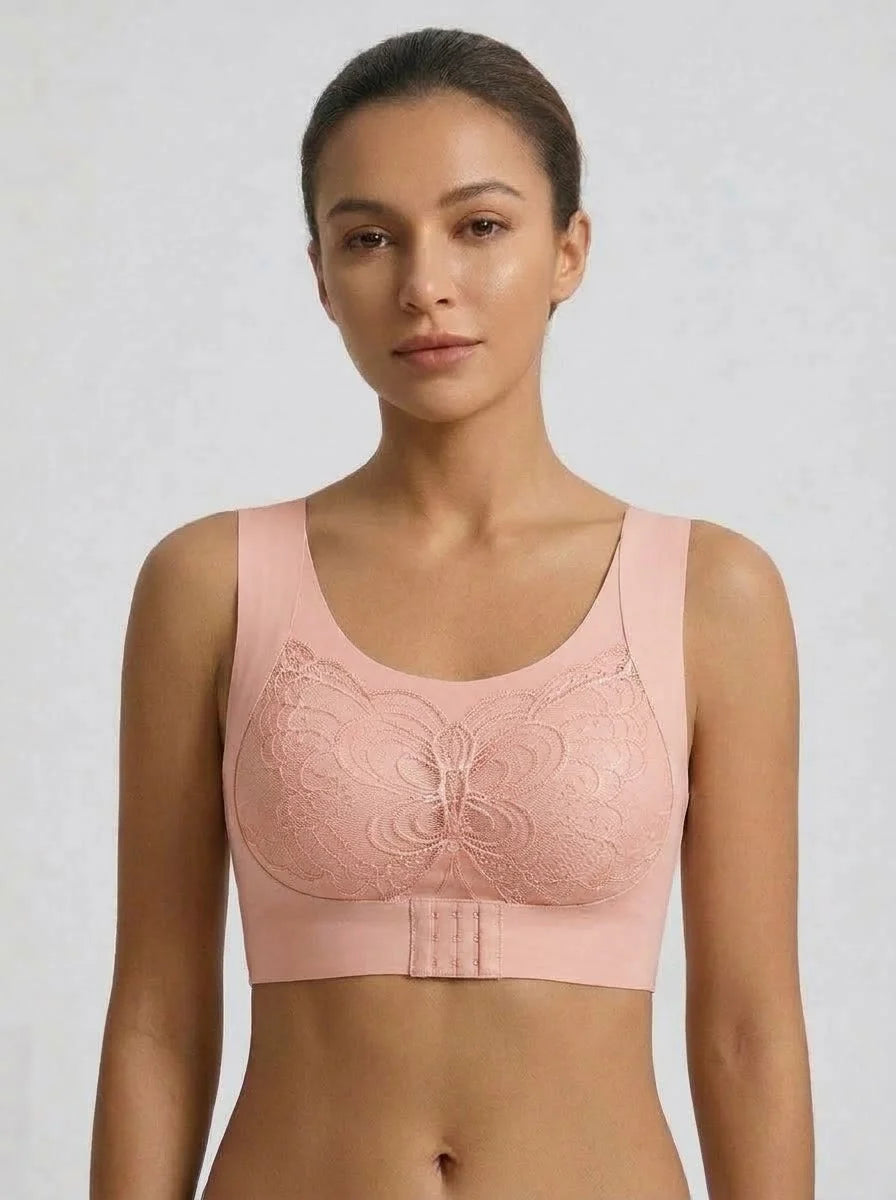 Women's Front Closure Lace Support Bra | Pink