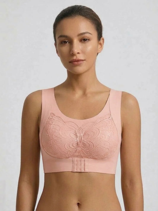 Women's Front Closure Lace Support Bra | Pink