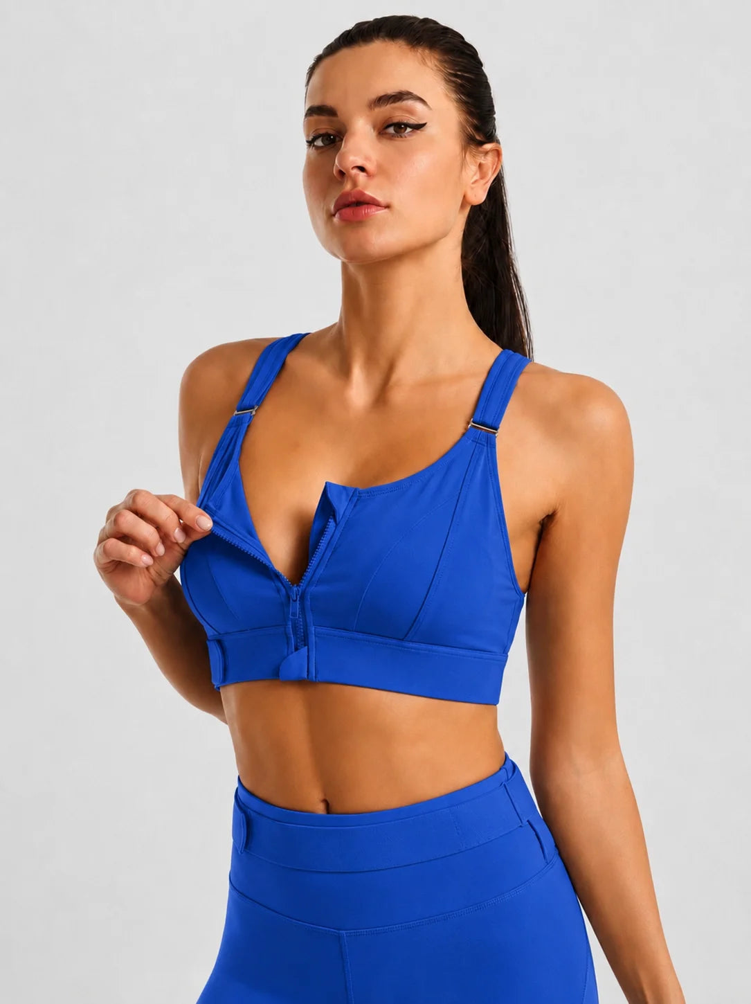 Front Zip High-Support Casual Sports & Gym Bra - Blue