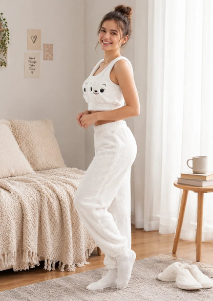 Fluffy Puppy Fleece Bralette – Cute Puppy Design | White