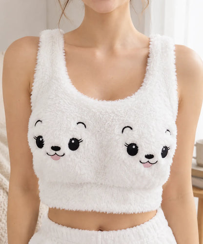 Fluffy Puppy Fleece Bralette – Cute Puppy Design | White