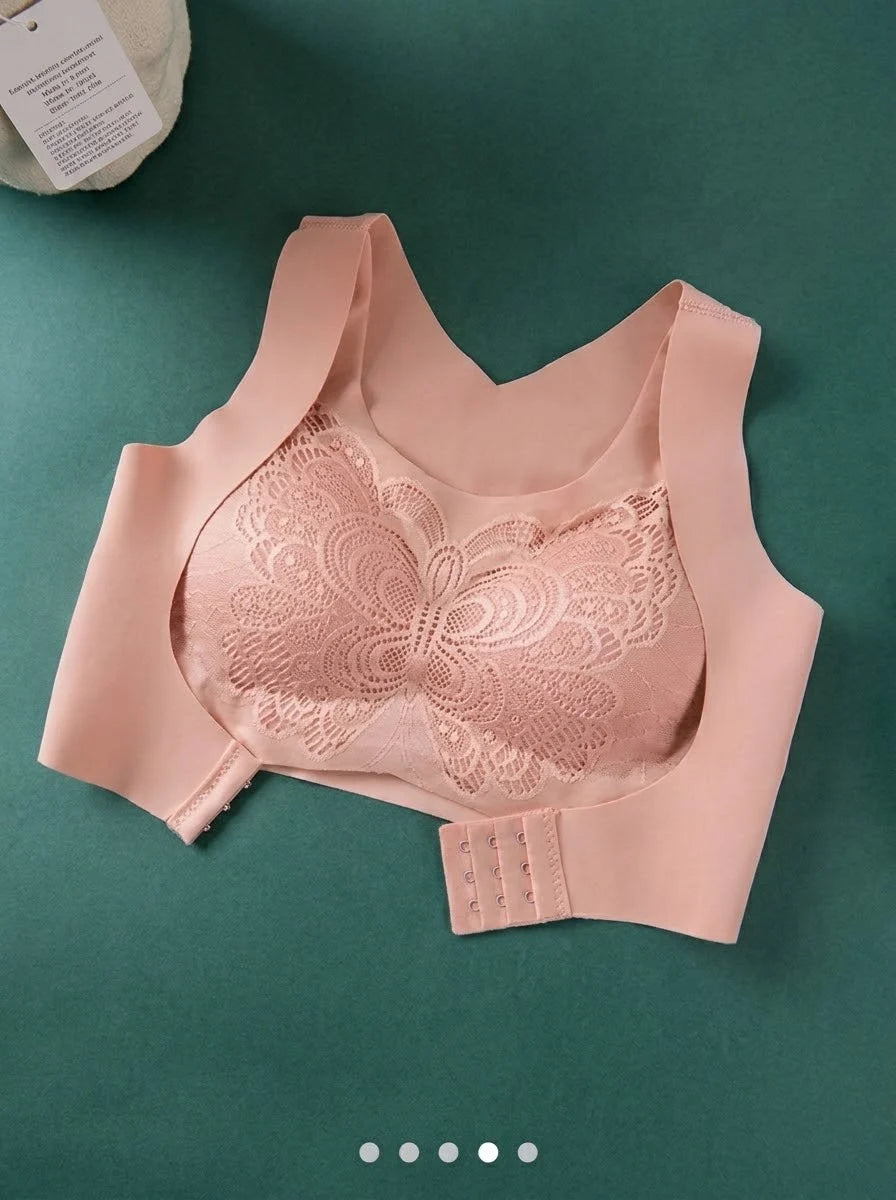 Women's Front Closure Lace Support Bra | Pink